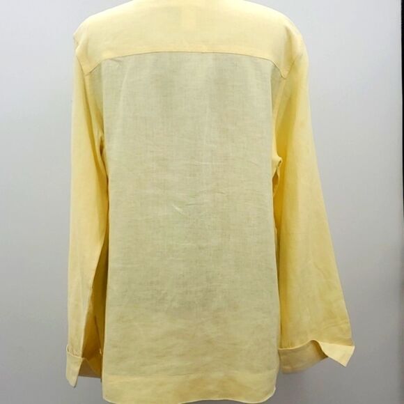 Chadwicks Band Collar Long Sleeve Button Up 100% Linen Blouse Yellow Size Large - Picture 4 of 12
